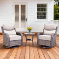 Pugire Luxury Outdoor Swivel Rocker Patio Chairs Set of 3, High Back Swivel Patio Chairs with Side Table & 6-Inch Thick Cushions, Wicker Outdoor Bistro Set for Porch, Yard, Deck, Poolside, Brown/Beige