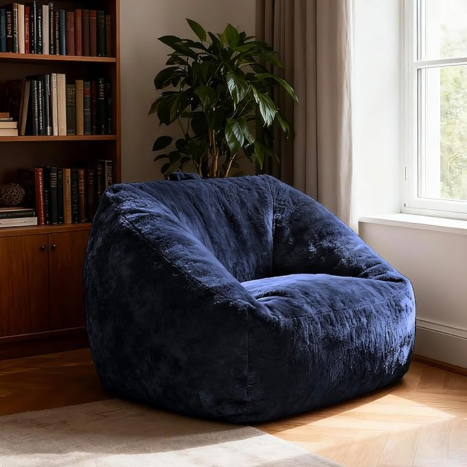 SUNBURY 47.2" L-Shaped Bean Bag Chair with Arms, Memory Foam Filled Lazy Sofa with Portable Handle & Side Pocket, Plush Floor Chair for Adults, Game Room, Bedroom, Living Room (Blue)