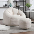 Bean Bag Chairs, Gaint Bean Bag Couch with Memory Foam for Adults and Kids, Microfiber Upholstered Sofa with Ottoman, Comfy Lazy Bean Bag Reading Chair for Living Room