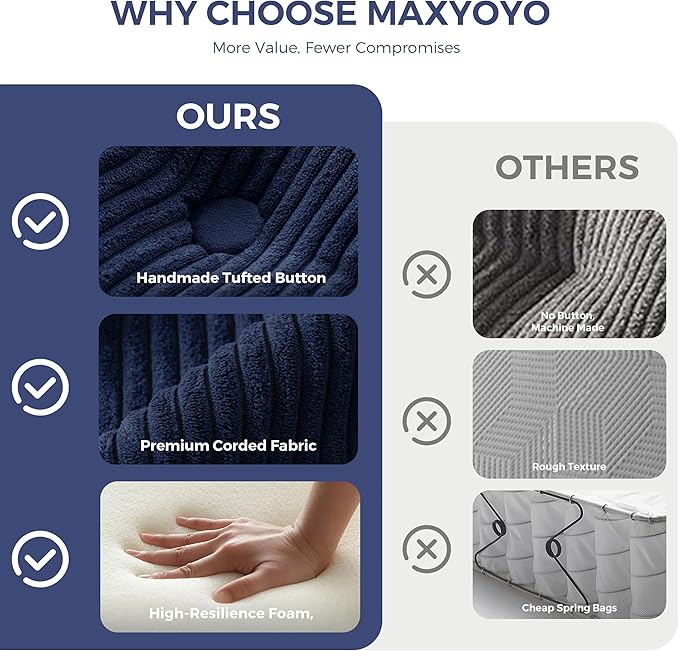 MAXYOYO Modular Sectional Chaise Lounge Sofa, Round Upholstered Lounge Chair with Ottoman, Comfy Couch with Layered Cushion, Tufted Sleeper Chair for Living Room, No Assembly, Navy