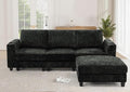 Lesofair 87" Convertible L-Shape Couch with Flexible Ottoman, Soft Sectional Sofa with 2 Built-in Cup Holders, Chenille 3 Seats Sofa with Well-Filled Back Cushions for Living Room, House, Black
