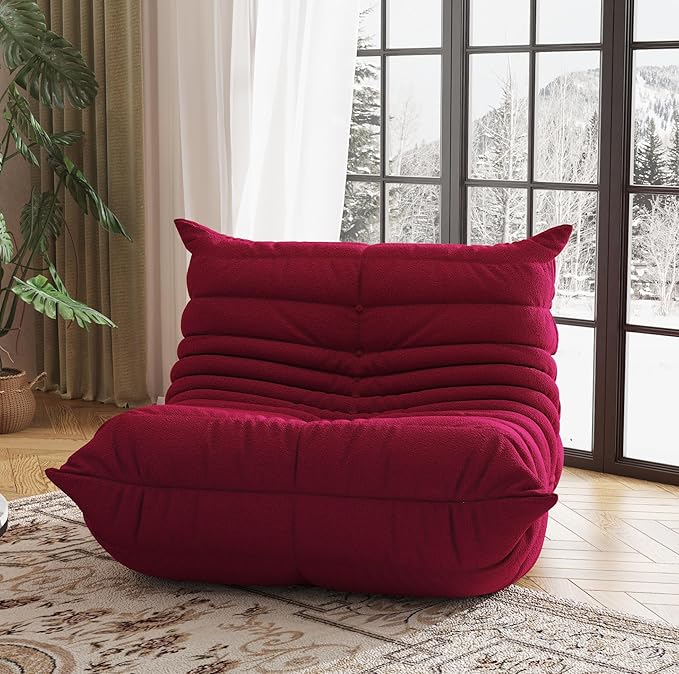 Bean Bag Chair, Fireside Chair, Large Bean Bag Chair for Adults, Bean Bag Chairs for Teens with High-Resilience Foam, Non-Slip Base Floor Lounge Sofa,Living Room (Burgundy, Single)