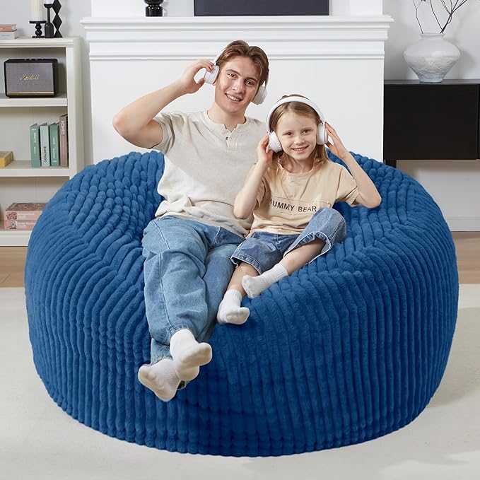 Homguava 4 FT Bean Bag Chair,4' Big Bean Bag,Large Bean Bag Chairs for Adults with Memory Foam Filled,Comfy Beanbag Chairs Soft Bean Bag Sofa with Dutch Corded Plush Cover-Blue