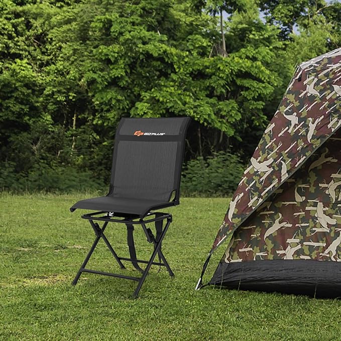 Goplus Hunting Chair, 360° Swivel Hunting Blind Chair with Carrying Strap, 330LBS Capacity, Folding Silent Deer Hunting Chair, Portable Ground Blind Chair for Fishing Camping, No Assembly