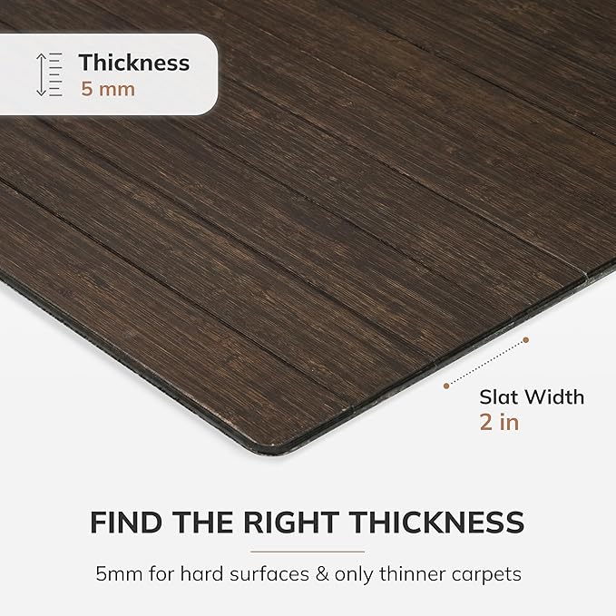 Anji Mountain Office Chairmat Thickest & Sturdy Bamboo Chairmats Highly Premium Quality Anti-Slip Heavy Duty for Multi-Purpose Hardwood Floor Office & Home Floor Protector Office Chair mat-5mm Thick
