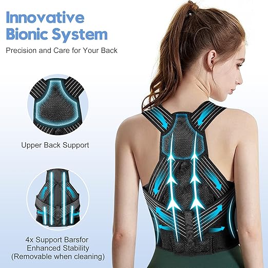 Posture Corrector for Women and Men with Bionic System, Upgraded Back Brace, Adjustable Full Back Support, Shoulder Straightener, Neck, Upper and Lower Back Pain Relief M-Black-6