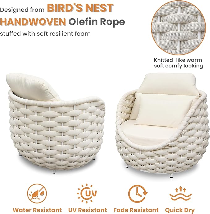 Erotr Woven Rope Patio Furniture Set: 5 Pieces Aluminum Outdoor Conversation Sofa Set All Weather - Cushioned Modern Deck Couch Set Assembled for 400lbs Front Porch Garden Lanai Sunroom Hotel, Beige