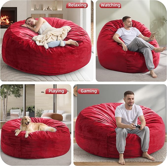 Hobestluk 5FT Bean Bag Chair Giant Bean Bag Chairs for Adults Large Bean Chairs with Removable Cover, Beanbag Chair with Filler, Adult Bean Bag Chairs for Living Room, Bedroom