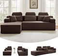 ZQRhome 104" L Shaped Boneless Couch Sectional Sofa with Chaise & Headrest, Boneless Deep Seat Plush Corduroy Couches for Living Room, No Assembly Required (Brown, 104" L-shapred Chaise)