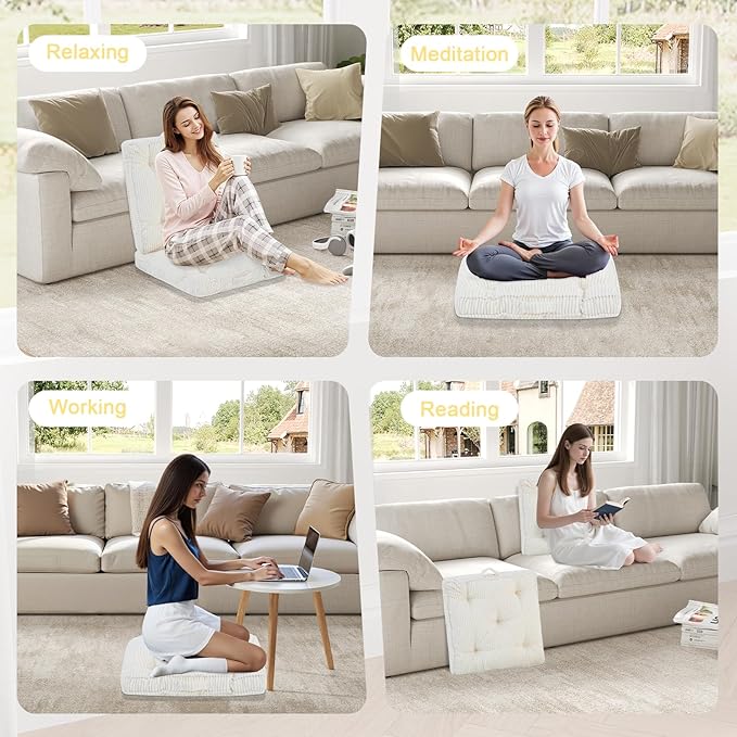 PRIMEPATIO Square Floor Pillow for Adults, Tufted Floor Cushion for Sitting, Large Meditation Cushion, Thick Corduroy Seat with Handle, Tatami Seating for Yoga, 24x24 Inch Beige, 2Pack