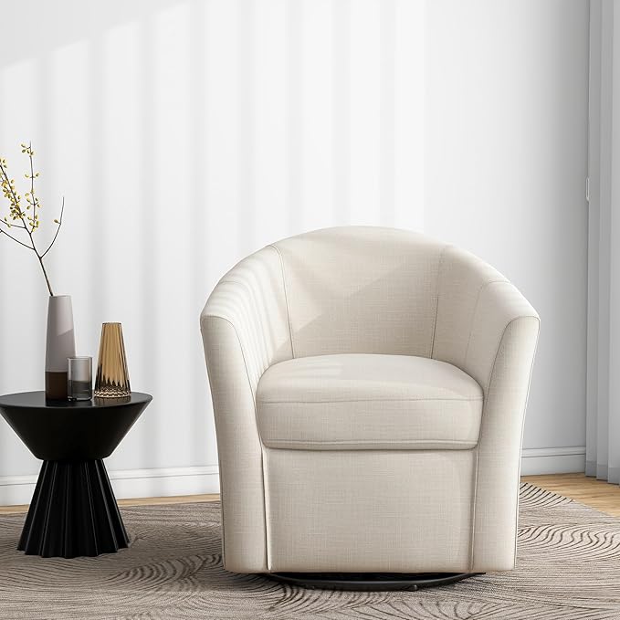 DREAMSIDEA Swivel Accent Chair Armchair, Modern Round Single Sofa Seating Comfy Reading Barrel Chairs for Living Room Bedroom (Beige, Set of 1)