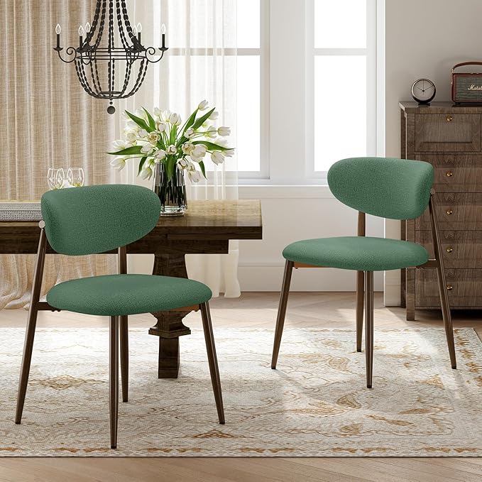 Dining Chairs Set of 4, Curved Back Kitchen Room Chairs with Metal Legs and Anti Slip Pads, Upholstered Dining Chair for Home and Restaurant, Green