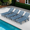SERWALL Patio Chaise Lounge Chair Set of 4, HDPE Outdoor Lounge Chair with Cup Holder, 5 Positions Adjustable Poly Lounger with Rolling Wheels for Poolside, Deck, Sunbathing, Blue