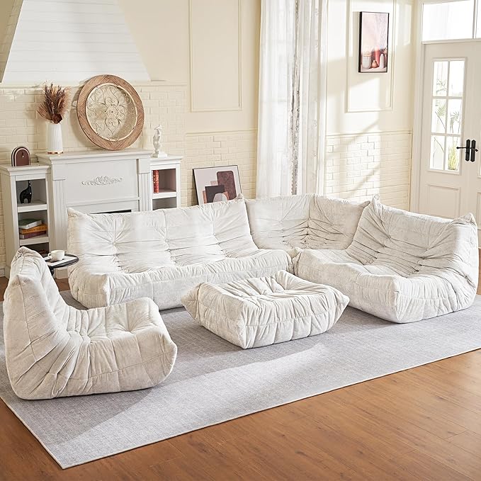 HABUTWAY Bean Bag Chair, Giant Bean Bag Chairs for Adults, Bean Bag Sofa with Filler Faux Fur, Memory Foam Bean Bag Couches Fireside Lazy Sofa for Living Room, Bedroom, Office (Beige)
