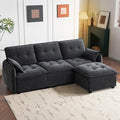 PALLOME 96" Modular L-Shaped Sofa - 3-Seat Cloud Couch with Movable Ottoman, Extra Deep Seat Sofa Couch with Throw Pillows for Living Room & Small Spaces (Grey, 3-Seat + Ottoman)
