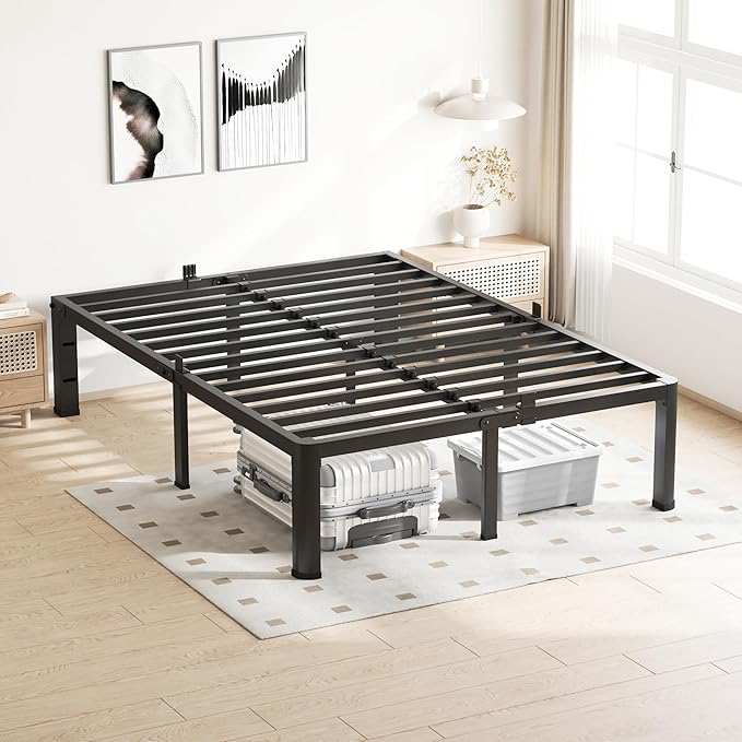 VIPSHOW 20 Inch Full Size Bed Frame, 3500Lbs Heavy Duty Metal Platform with Round Corner Legs Mattress Slide Stopper, Steel Slat Support No Box Spring Needed, Noise Free, Non-Slip, Easy Assembly