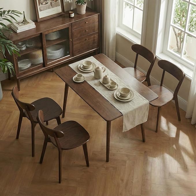 Bamskov 100% Solid Wood Dining Chairs Set of 4 - Practical Kitchen Chairs - Wood Dining Chair for Dining Room, Kitchen (Walnut)