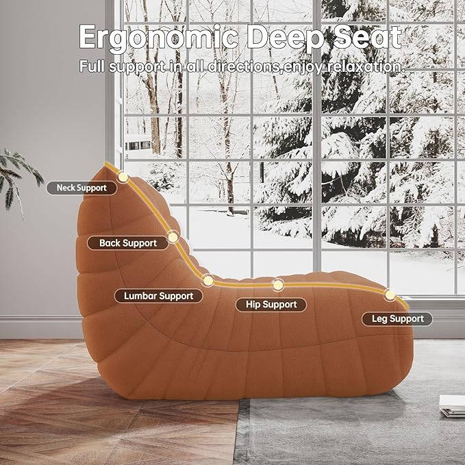 Bean Bag Chairs for Adults, Memory Foam Couch Loveseat Sofa Chair, Soft Teddy Material Cozy Comfy Reading Nook Chairs, Floor Chair for Living Room Bedroom Office(Orange)