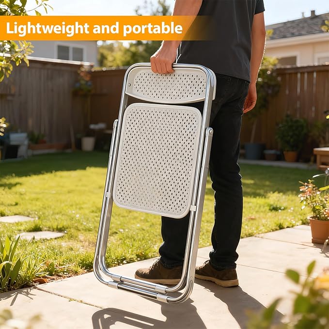 Folding Chairs, 300lb Capacity Steel Frame, Foldable for Indoor Outdoor Party,8-Pack,White