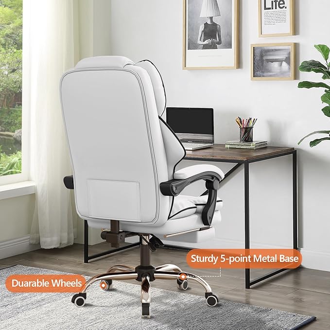 HDHNBA Office Chair High Back Executive Desk Chair Computer Gaming Chair with Foot Rest Swivel Work Chairs Ergonomic Leather Office Chairs