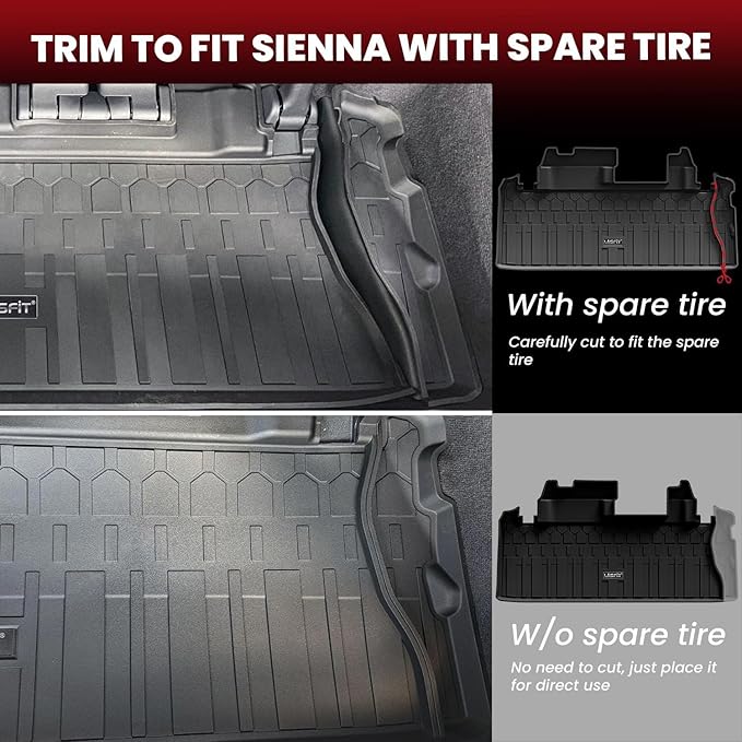 LASFIT Floor Mats&Trunk Mats for Toyota Sienna 7 Seats 2021-2025 2026 (not fit 25 26 Platinum) All Weather TPE Custom Fit Floor Liner for Sienna XLE/XSE/Limited/Edition 7 Passenger (w/o Spare tire)
