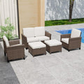 COOS BAY Harbor Retreat 5 Piece Outdoor Furniture Set, Patio Conversation Set with Patio Chairs, 2 Seat Loveseat and Ottomans, Wicker Furniture, Brown/Beige