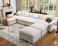 CDCASA 154" Oversized Modular Sectional Sofa, Comfy U-Shaped Cloud Couch w/ 3 Movable Ottomans, 7-Seater Velvet Deep Seat Modern Sofa Couch for Living Room, DIY Combination, Beige