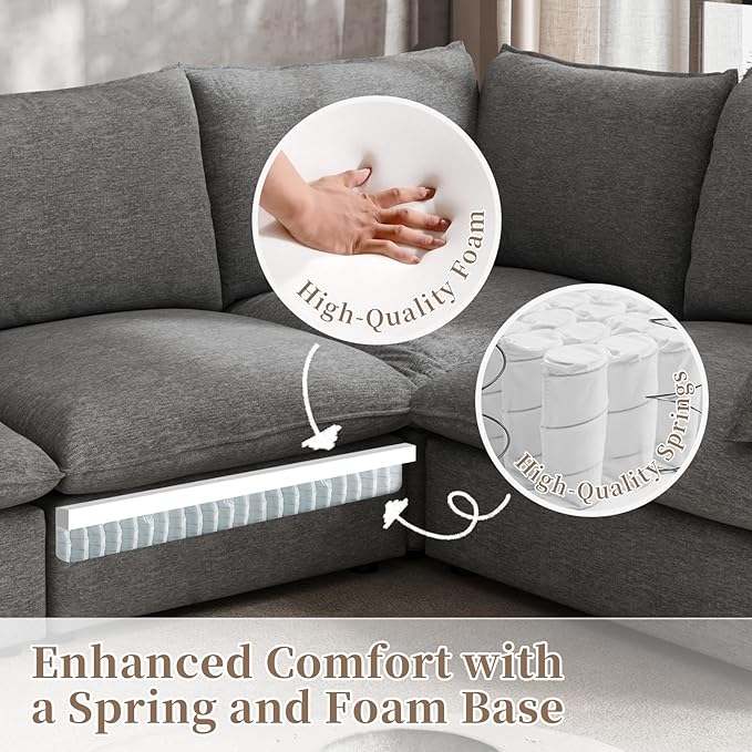 Gtilzria Waterproof Cloud Sectional Sofa for Living Room,High Backrest Down Filled Couches,5 Seater Oversized Modular V-Shaped Sofa,Detachable Couch Covers,Dark Grey