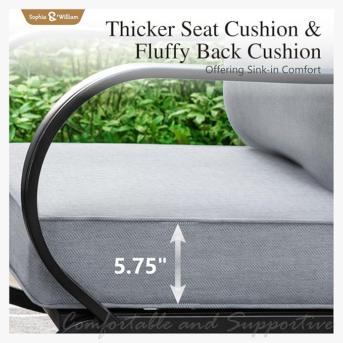 Sophia & William Patio Furniture Sets for 7 Outdoor Conversation Set 6 Pcs with 4 x Armrest Cushioned Sofa Chairs, 1 x 3-Seat Sofa, 1 Marbling Metal Coffee Table Garden Backyard Poolside Grey