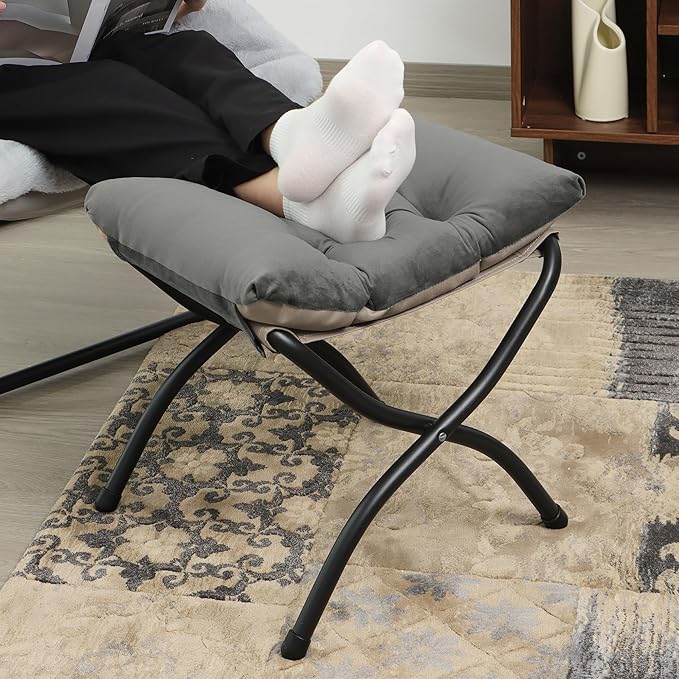 Mordchil HF 15"(H) Folding Ottoman, Set of 2, Foldable Footrest Stool, Small Foot Stool for Couch, Collapsible Foot Rest Ottoman for Sofa, Accent Padded Ottomans for Living Room, Bedroom, Dark Grey