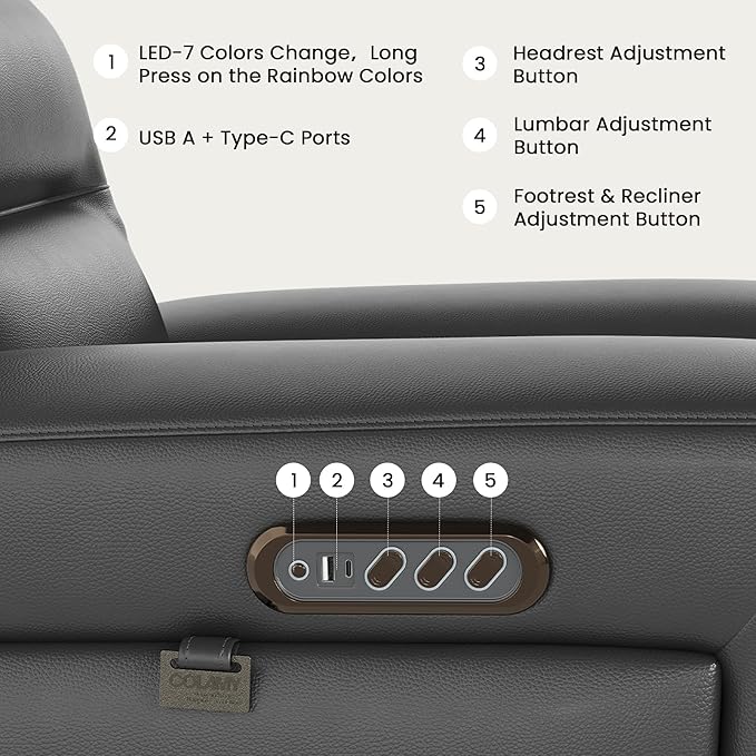 COLAMY Aura Triple Motors Power Recliner Chairs with USB and Type C Port, Home Theater Chair with LED Lights, Electric Wall Hugger Recliner for Living Room, Black