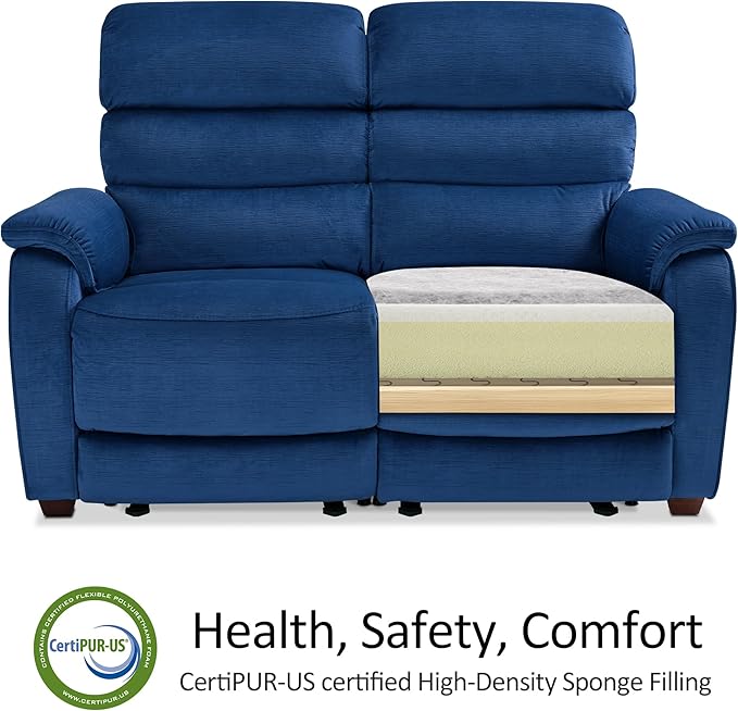MCombo 61.6'' Wall Hugger Power Loveseat Recliner, Reclining Loveseat with Adjustable Headrest, USB Charge Ports, Wood Legs for Living Room, RVs, Small Spaces, Fabric ST258M1 (Loveseat, Navy Blue)