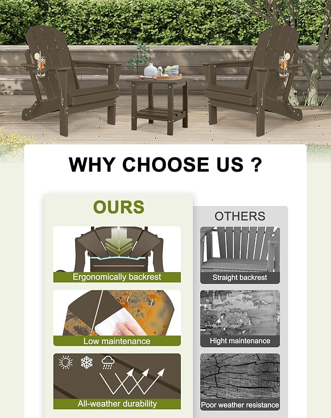 Folding Adirondack Chairs Set of 6 - Plastic Adirondack Chairs with Cup Holder, Weather Resistant for Outdoor, Patio, Lawn, Garden, Backyard Deck, Fire Pit - Dark Brown