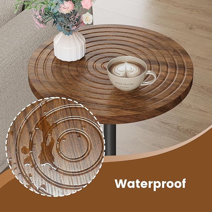 Asgolion Round Side Table, Small Drink Table, Pedestal Martini Stand, Weighted Base Cocktail Table Accent Nightstand for Living Room, Bedroom, Bathroom, Office, Walnut