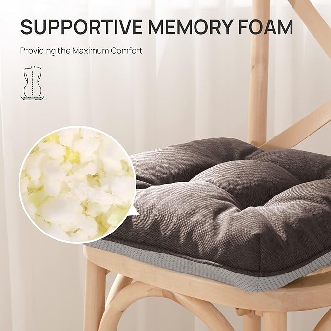 Love's cabin Memory Foam Chair Cushions Set of 4, Outdoor/Indoor Chair Pads for Dining Chairs 4 Pack, Seat Cushions for Kitchen, Dining Room, Office, Patio Chairs, 19"x19"x3.5" Coffee