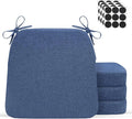D-Shaped Indoor Chair Cushions 17" x 16" for Kitchen & Dining Chairs – 2'' Thick Seat Pads with Ties & Non-Slip Backing, High-Density Foam, Machine-Washable Covers, Set of 4 with Chair Leg Pads, Blue