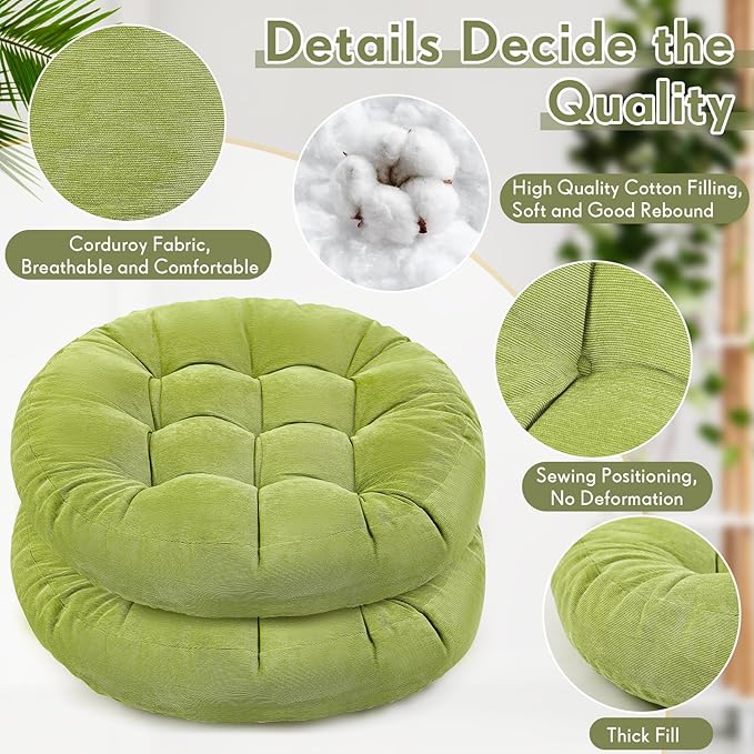 Jerify Floor Pillow Cushions 22 x 22 Inch Round Square Large Meditation Floor Pillow for Classroom Adult Meditation Picnic Party Cushion for Seating Gift Christmas(Round,Bright Green,2 Pcs)