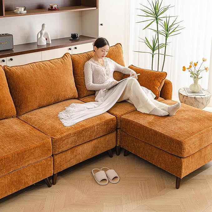 Rexulqo 104'' Modular Sectional Sofa with All Seats Storage, Oversized U Shaped Couch,Comfy Cloud Couches with Movable Ottoman,24.5'' Deep Seat,Large Sectional for Living Room,Bedroom,Velet,Yellow