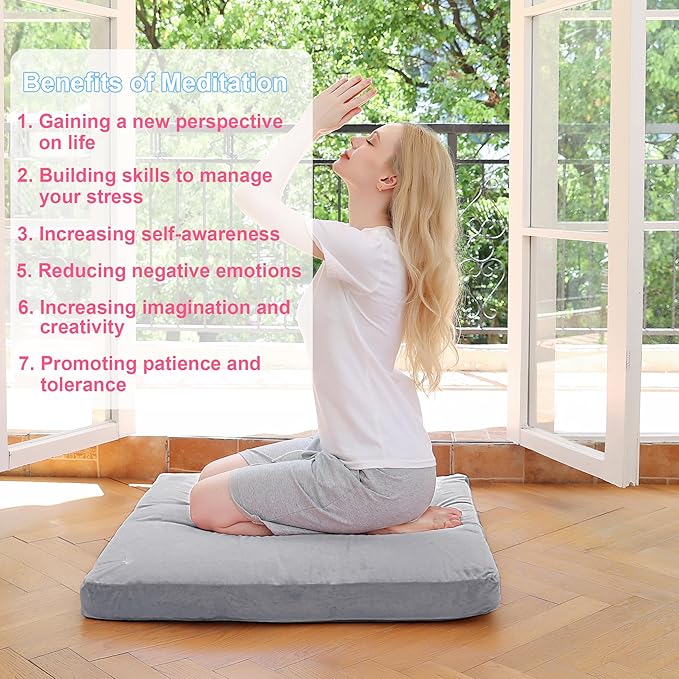 TokSay Velvet Zabuton Meditation Mat, 31 * 31 inches, Yoga Meditation Cushion Floor (Gray)