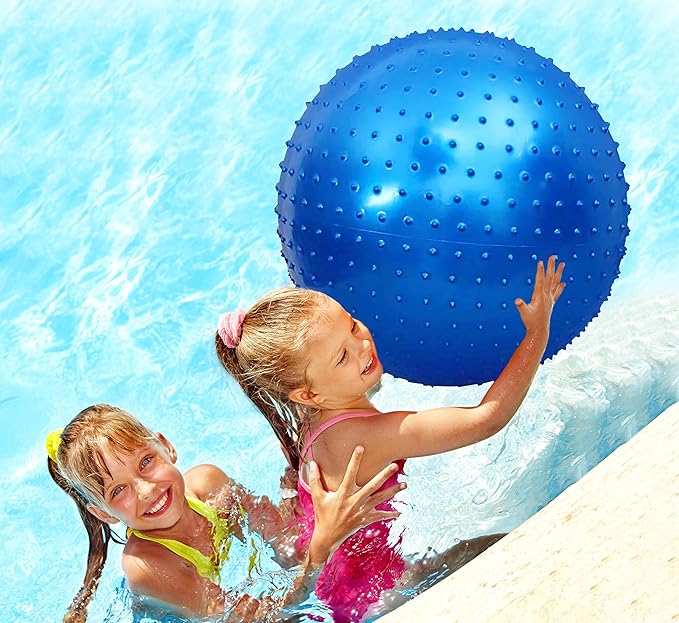 penepico Large Sensory Massage Ball for Kids, 2 Pack 33.5" 85CM Bouncy Exercise Balls for Toddlers, Big Inflatable Toys with Tactile Spikes, Outdoor Giant Yoga Balls, Large Beach Ball (Blue+Pink)