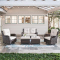 Belord 5 Piece Outdoor Patio Furniture Set - Wicker Furniture Patio Conversation Set, Outdoor Swivel Rocker Chairs with Loveseat Sofa and 2 Ottomans for Small Space, Beige Cushion