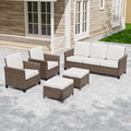 COOS BAY Harbor Retreat 5 Piece Outdoor Furniture Set, Patio Conversation Set with Patio Chairs, 3 Seat Couch and Ottomans, Wicker Furniture, Brown/Beige
