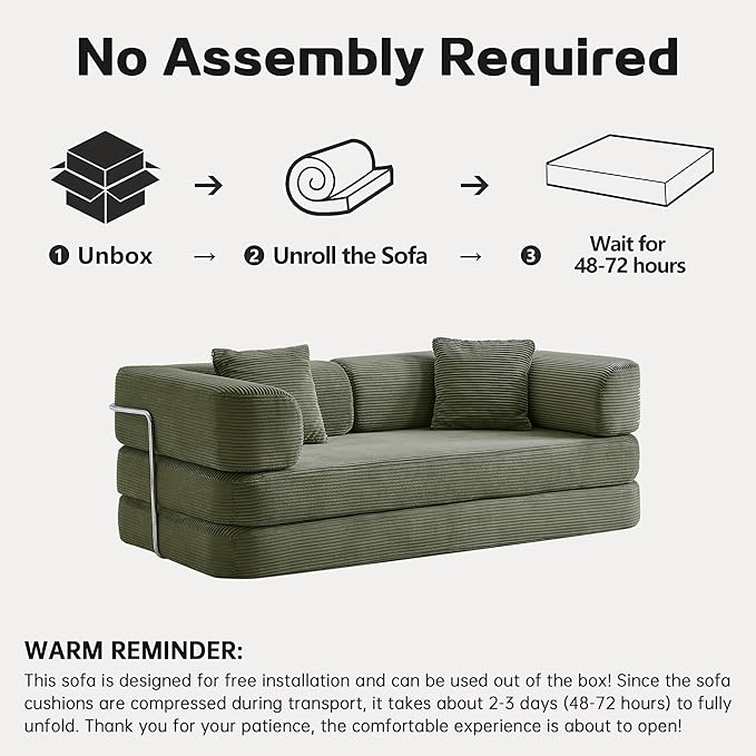 KEIKI 75" Modern Floor Sofa Bed with Convertible Blanket Pillow,Enhanced Frame Stability,Compressed Sleeper Couch for Living Room