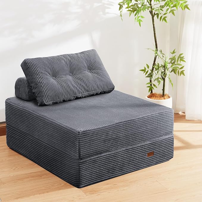 Floor Sofa Bed,Convertible Sleeper Chair with High-Density Support Foam,Portable 3 in 1 Fold Out Chair to Floor Lounger,Perfect for Living Room、 Bedroom 、 Apartment,Twin Size,Dark Gray