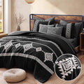 MaiRêve Embroidery Comforter Set, Boho Farmhouse Western Bedding Set, All Season Bed in A Bag Comforter Set with Sheets, Pillowcases & Shams, Black Oversized Queen 7 Pieces