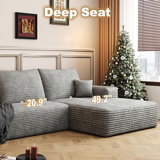 AUGOP 108" Sectional Couches for Living Room Modern Modular Sofa with L-Shape Couchs Upholstered Boneless Couch Deep Seat Sectional Couch with Chaise (Grey, Right Facing Chaise+2Seaters)