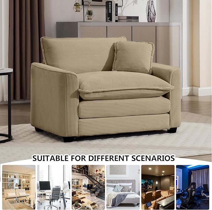 Aoowow Corduroy Large Armchair,Modern Oversized Single Sofa Chair with Throw Pillow,Deep Single Seat Cloud Sofas Couches for Living Room,Tufted Oversized Accent Arm Chair (Tan, Sofa Chair)