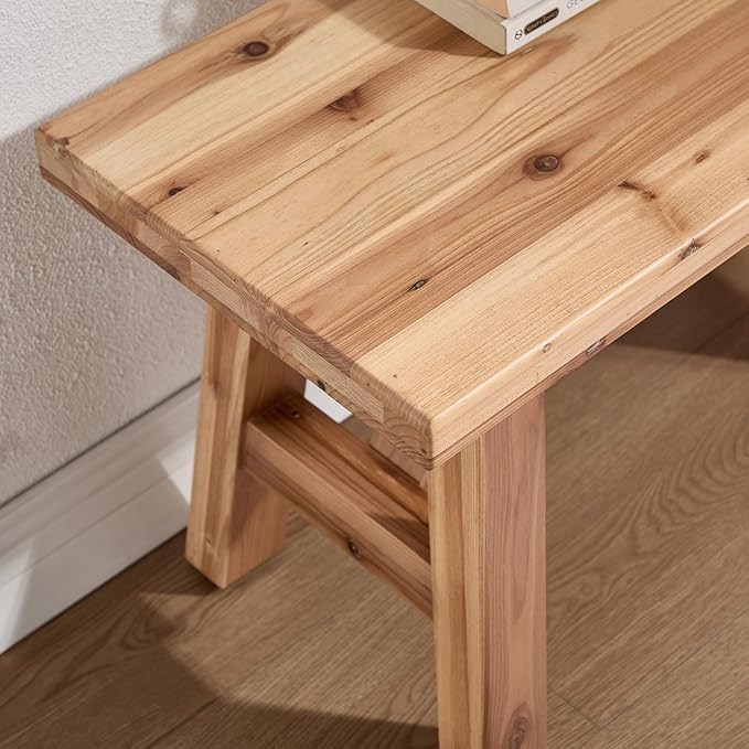 Janoray 30" Entryway Bench Farmhouse Narrow Dining Bench Shoe Rack Small Wooden Benches Holds up to 300lbs for Hallway Living Room Dining Room Bedroom，1 Tier, Natural