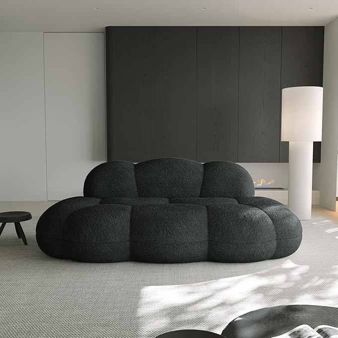 JACH 3 Seater Cloud Sofa for Living Room, Modern Sherpa Upholstered Couch, Minimalist Leisure Sofa, Comfy Cloud Couch for Apartment, Small Space, No Assembly Required (Black)