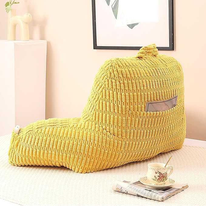 PAJEO Reading Pillow for Sitting in Bed, Large Backrest Reading Pillow with Arm Rest,Back-Rest Support Cushion for Sit Up on Couch, Sofa, and Floor, Dorm Essentials (Yellow Corduroy, Standard(17"))